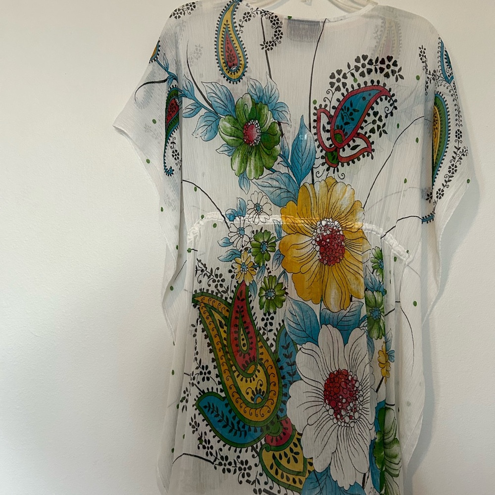 Floral Sheer Swim Coverup with Beaded Neckline - Picture 7 of 7